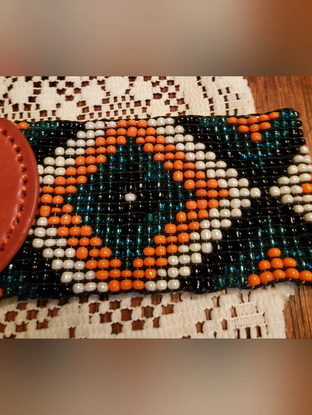 Beaded Stretch Waist Belt with Brown Leather